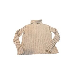 Sundance Beige Ribbed Knit Turtleneck Sweater Women's XL Cotton Acrylic Silk